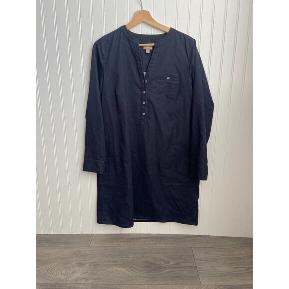 J Jill Dress Womens Medium Dark Blue Long Sleeve Stretch Button V-Neck Pockets - Picture 2 of 6